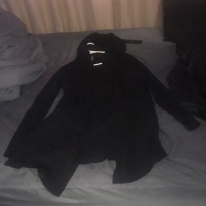 Elongated cardigan with hoodie